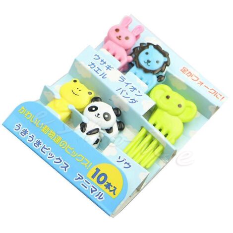 10 mini fourchettes à fruits kawaii en forme d'animaux de la ferme, cure-dents, pour bento, déjeuners