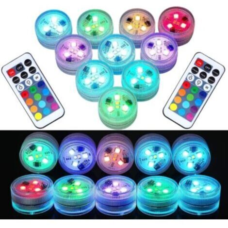 10 Mini LED Éclairages Sous-Marins, Lampe d'Aquarium RGB Multicolore Étanche, avec 2 Télécommandes pour Piscine, Bassin, Aquarium, Décoration de Vase - AUTRES