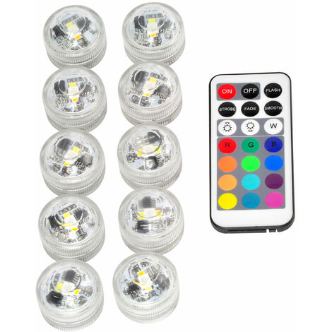 10 mini luci a LED sommergibili, lampada subacquea impermeabile, candele a LED multicolori RGB, illuminazione con 1 telecomando, per la decorazione di vasi per acquari, laghetti e piscine