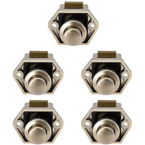 10 mini verrous de porte de tiroir/placard à bouton-poussoir pour caravane/camping-car, nickel-nickel, 5 pièces