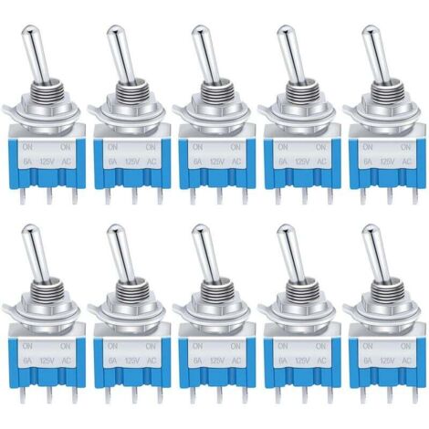 10 miniinterruptores de palanca azules de encendido/apagado, 3 terminales, 2 posiciones, SPDT, de metal, CA 125 V, 6 A, para coche, camión, barco, MTS-102