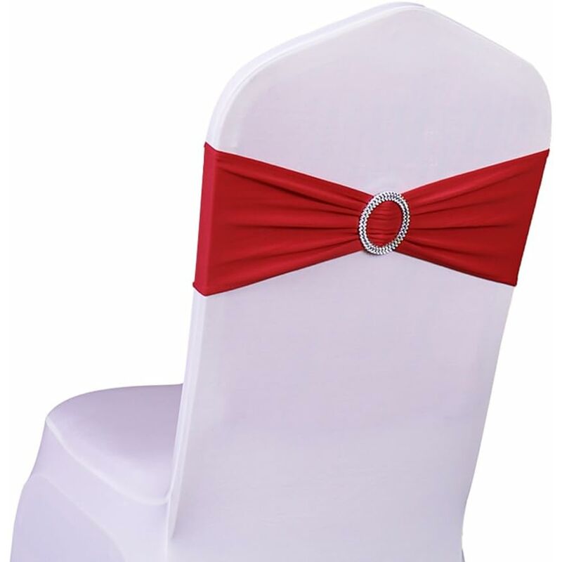 10 morceaux Bandeau de chaise élastique à enfiler avec boucle, pour mariage, nœud de chaise en Lycra, Polyester et élasthanne., Rouge