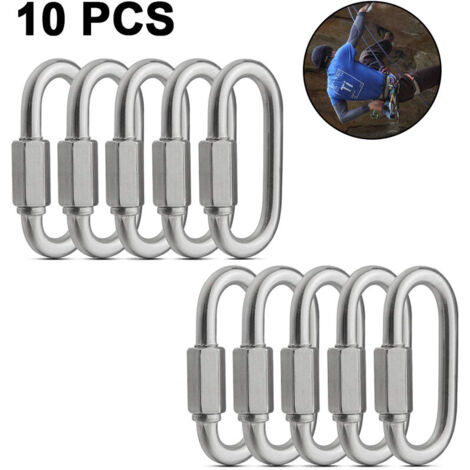 10 mosquetones de acero inoxidable con rosca de conexión rápida, ovalados, para cadena de remolque, para remolque, columpio, hamacas, cable y camping.