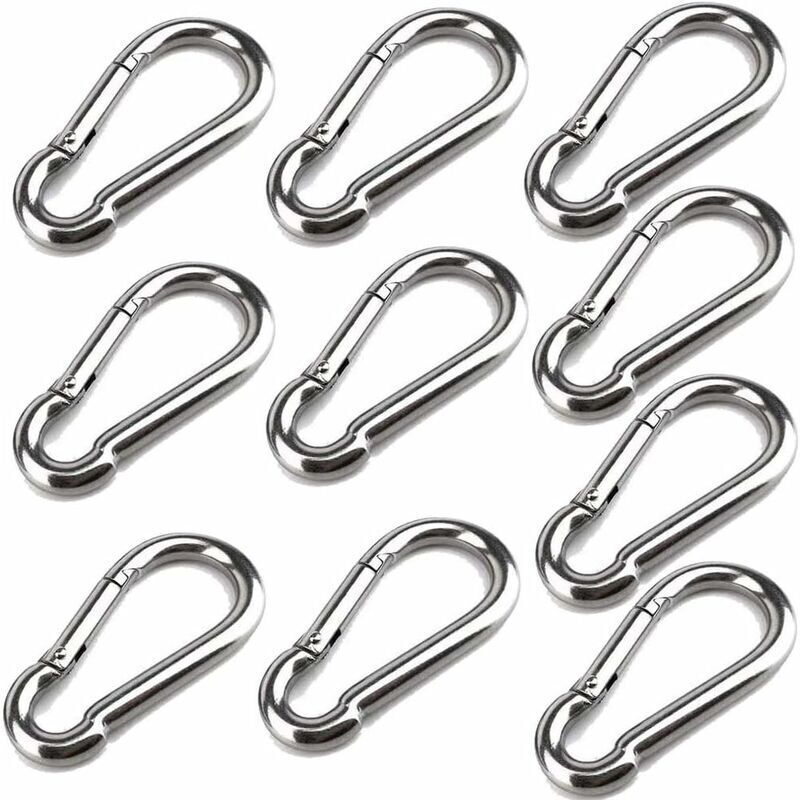 VURAHOME - 10 Mousquetons De 40 Mm X 4 Mm, Mousqueton En Acier Inoxydable 304 Avec Mousqueton, Capacité De Charge Jusqu'À Environ 80 Kg.
