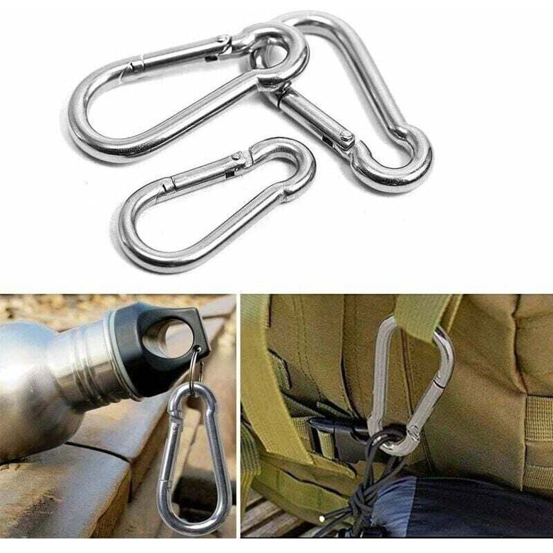 10 Mousquetons De 50 Mm, Mousqueton En Acier Inoxydable 304 Avec Mousqueton, Capacité De Charge Jusqu'À Environ 90 Kg.