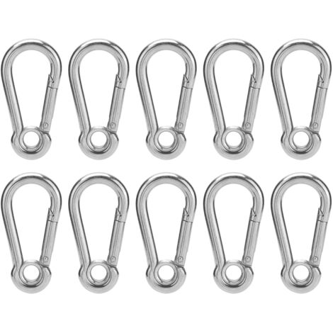 10 Mousquetons en Acier Inoxydable Sécurisés, Crochets à Ressort pour Escalade et Randonnée, Accessoires de Fixation 7mm