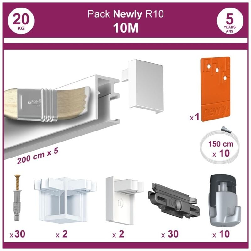 Newly - 10 mètres Blanc mat : Pack complet cimaise R10