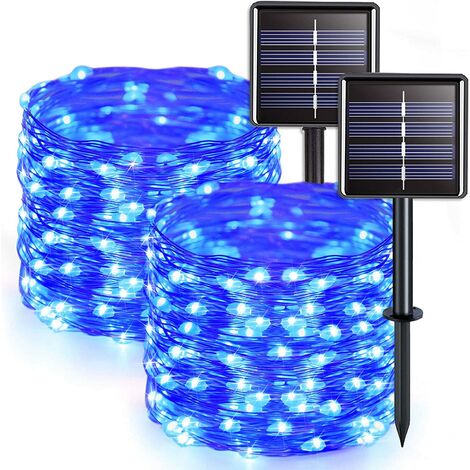 main image of "10 Ones Design Solar Fairy Lights Outdoor Waterproof, 2 Pack Each 33ft 100 LED Solar String Lights, Blue Silver Wire Lights 8 Modes for Patio Garden Party Yard Tree Holiday Wedding Christmas Decoration"