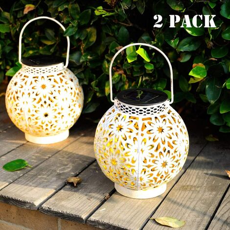 main image of "10 Ones Design Solar Outdoor Lights, Hanging Garden Lantern for Patio, Yard. Metal Decorative Waterproof Table Lamp, Retro LED Light with Handle on Tree for Pathway and Lawn.White Warm Decor Lantern, 2 pack"