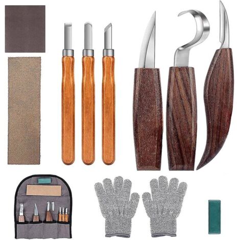 -10 outils de sculpture sur bois, kit de sculpture sur bois avec 3 ciseaux à bois, 3 couteaux de sculpture sur bois, ensemble de couteaux de sculpture, outils professionnels de sculpture sur bois