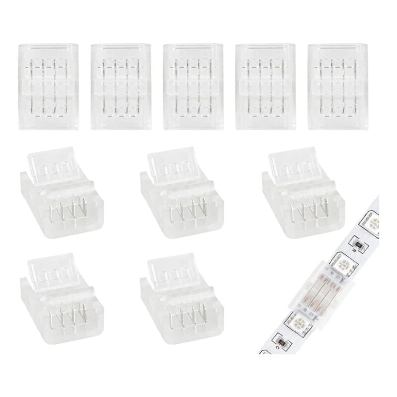 Image of 10 Pack 10mm 4 Pin led Strip Connectors for 10mm 5050 3528 rgb led Strips, Screwdriver Included (Connecting led Strips and Strips)