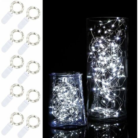 10 Pack 2m Fairy Light 20 LED Battery Operated Fairy Lights Waterproof Copper Wire Starry Strings for DIY Christmas Wedding Party Decoration (Cool White)
