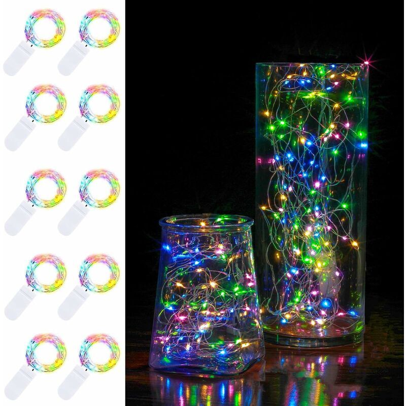 10 Pack 2m Fairy Light 20 led Battery Operated Fairy Lights Waterproof Copper Wire Starry Strings for diy Christmas Wedding Party Decoration (Multi