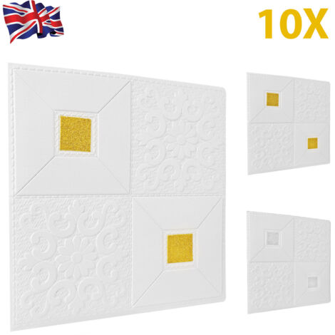 10 Pack 3D Wall Panels Self Adhesive Wall Tiles Waterproof 3D Wall Panels Stick on Wallpaper Wall Decoration for Living Room Bedroom Bathroom Back Silver 35x35CM
