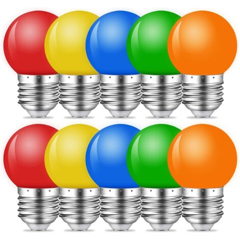 10 Pack Ampoules Colorées LED 1W E27 G45 Ampoules D'éclairage, Rouge, Jaune, Bleu, Vert, Orange