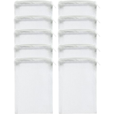 10-pack aquarium filter media bags, zippered, suitable for activated carbon, bio-balls, ceramic rings, etc., 1015 cm - white.