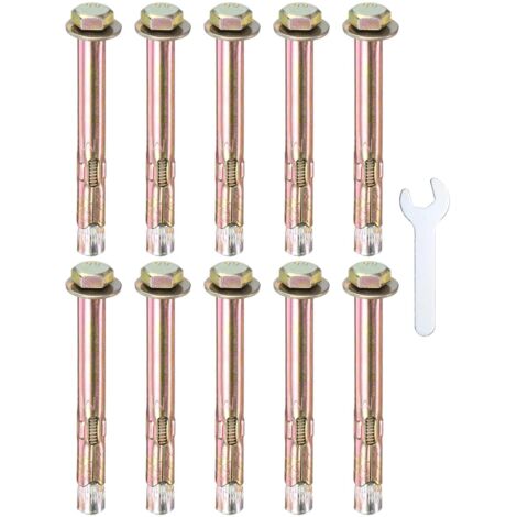 10-Pack Boulon À Expansion, M6x70mm, Acier Galvanisé, Clé 10mm, Pour Béton Et Maçonnerie