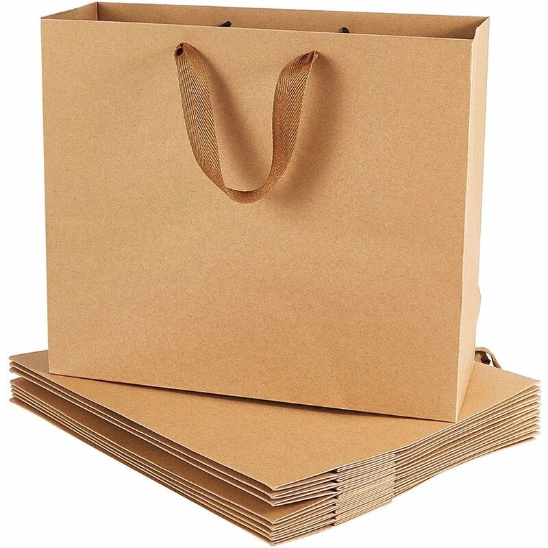 10 Pack Brown Kraft Paper Bags with Handles - 32x11.5x28cm Kraft Bag Large Kraft Party Favor Bags, Gift Wrap and Merchandise Bag, Kraft Bags, Retail