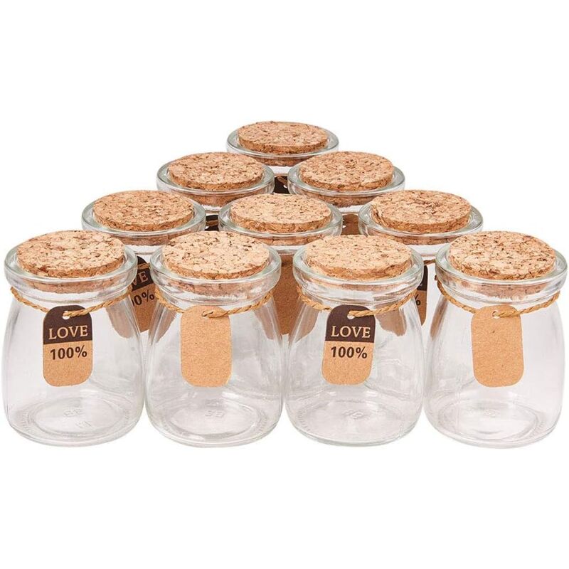 10 Pack de bocaux en Verre avec couvercles en Liege, etiquettes pour etiquettes de Mariage et Ficelle pour Bonbons, epices, Collection de Coquillage