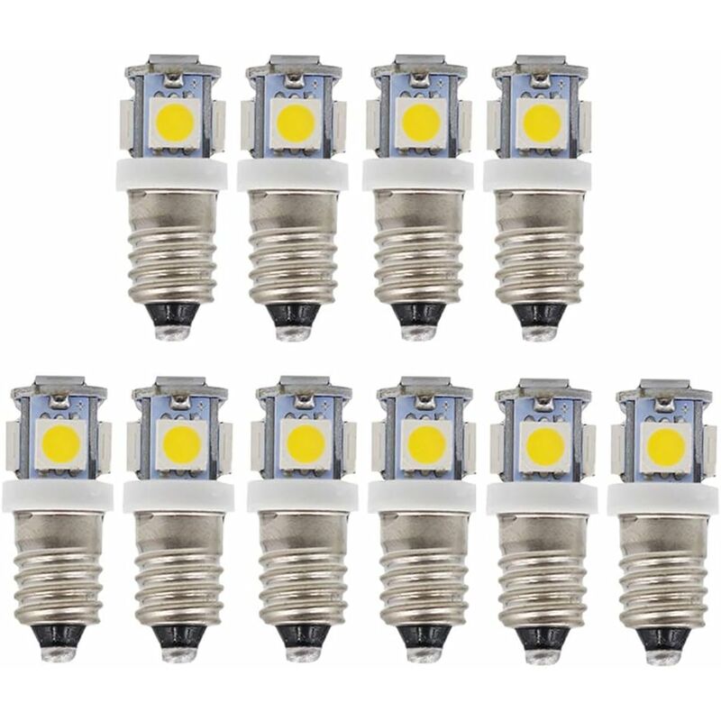 10 Pack E10 9V Cool White 5SMD 5W led Bulbs (Cool White, 9V)