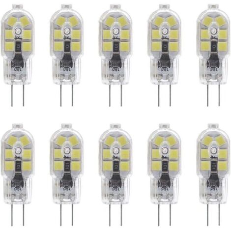 10-Pack G4 2W LED Ampoule pour les Ampoules de Hotte, AC/DC 12V, 20W Ampoules Halogènes Équivalent, 200LM, Bi-Pin avec Couvercle en PVC Transparent, Blanc Froid 6000K, Non-dimmable