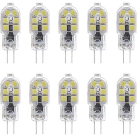 10-Pack G4 2W LED Ampoule pour les Ampoules de Hotte, AC/DC 12V, 20W Ampoules Halogènes Équivalent, 200LM, Bi-Pin avec Couvercle en PVC Transparent, Blanc Froid 6000K, Non-dimmable