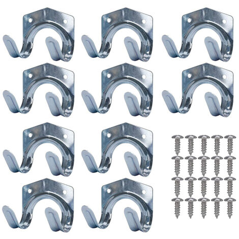 10 Pack Metal Storage Hooks, Steel Sheet Tool Holder, Wall Mounted Garden Tool Rack, Double U-Shaped Steel Wall Mounted Garden Tool Hanger for Garage, Shed, Warehouse, Farm, Workbench