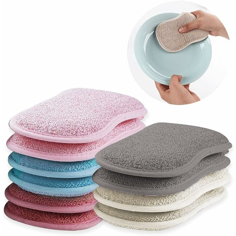 Gdrhvfd - 10 Pack of Anti-Scratch Double-Sided Abrasive Microfiber Cleaning Sponges for Versatile Cleaning of Dishes, Pots and Pans All at Once (Five
