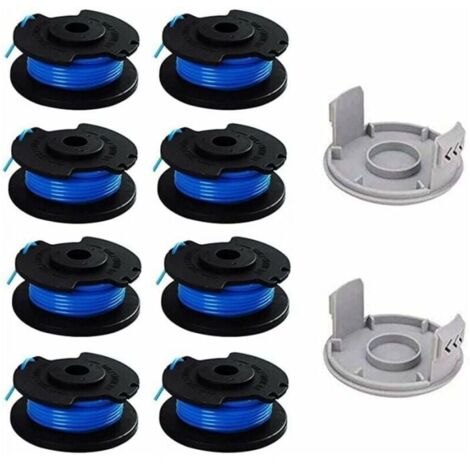 10-pack replacement spools for Ryobi thumb trimmer, compatible with Ryobi One+ AC14RL3A cordless trimmer, 8 spools + 2 caps for YMYNY trimmers