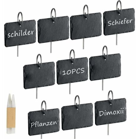 10 Pack Reusable Slate Labels with Stainless Steel Rod for Marking Plants, Herbs, Vegetables (Rectangular)
