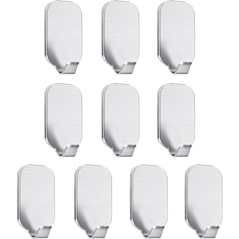 10 Pack Self-Adhesive Over-the-Door Hooks for Bathroom and Kitchen to Hang Clothes, Towels, and Keys - Stainless Steel, Waterproof, No Nails, YMYNY