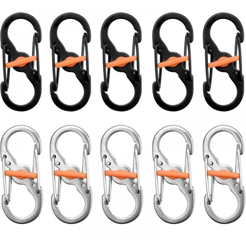 10 Pack Small Stainless Steel Screwgate Carabiners - Small Carabiner - Mini Keychain, Double Carabiners