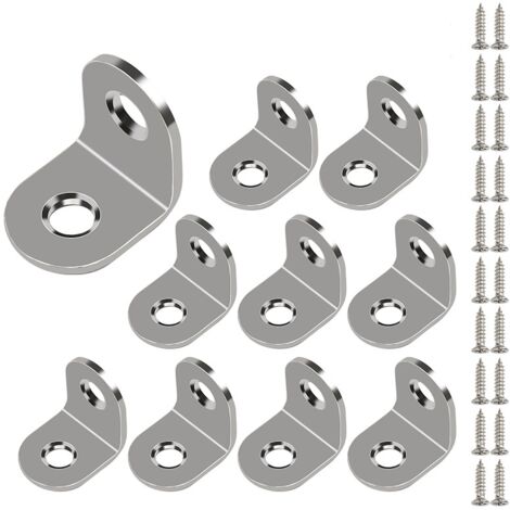 10 Pack Stainless Steel Angle Brackets, Square Edge Angle Brackets (with Screws), 20 x 20 mm Round Edge