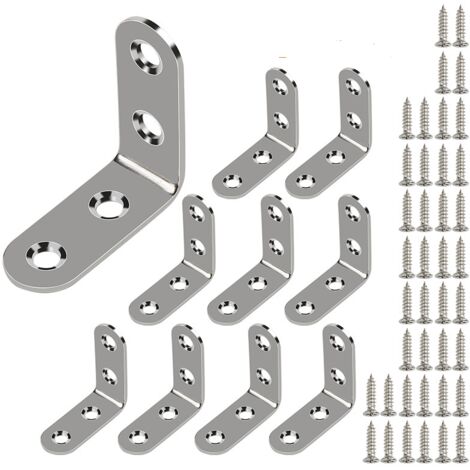 10 Pack Stainless Steel Angle Brackets, Square Edge Angle Brackets (with Screws), 50 x 50 mm Round Edge