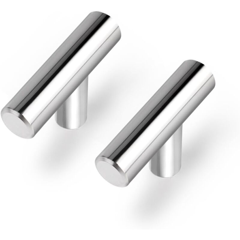 10 - Pack tiroirs 2 pouces, acier inoxydable, armoire chromée polie, trou unique, poignée ronde en T, quincaillerie de meubles