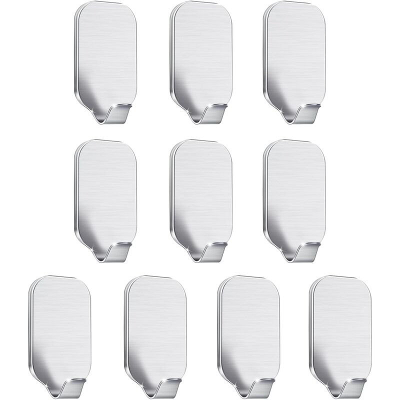 Cyslmuk - 10 Pack Wall Door Hooks Adhesive Hooks for Bathroom Kitchen Hanging Clothes Cloth Towel Keys - Stainless Steel, Waterproof, Nail Free
