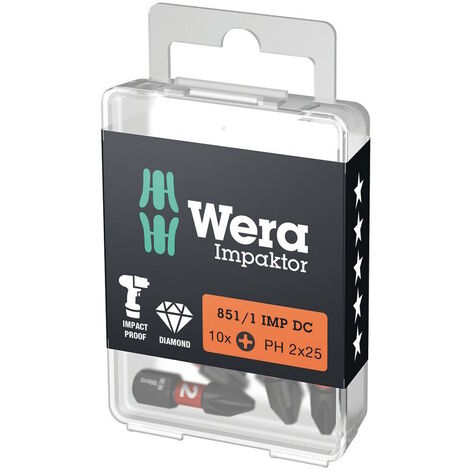 10 Pack WERA 25mm IMPAKTOR PH2 PHILLIPS 2 Diamond Impact Drill Driver Screwdriver Bit 057616