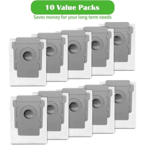 10 Packs Sacs Aspirateurs pour iRobot Roomba I & S Series, i7 (7150) i7 + / Plus (7550) i3 + (3550) i6 + (6550) i8 + (8550) s9 (9150) s9 + / Plus (9550), Compatible avec Clean Base