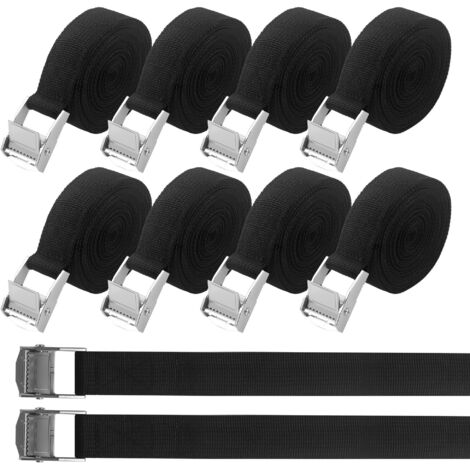 10 Packs Sangle d'Arrimage,25mm x 1m Sangle de Serrage,Sangle Porte Velo avec Boucle de Fermeture,Selon DIN en 12195-2,pour Moto, Porte Vélo, Charge Maximale 250 kg(Noir)