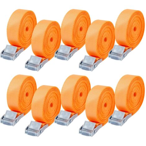 10 Packs Sangle d'Arrimage,25mm x 4 m Sangle de Serrage,Sangle Porte Velo avec Boucle de Fermeture,Selon DIN en 12195-2,adapté aux camionnettes,Motos,camions Marchandises liées（Orange）