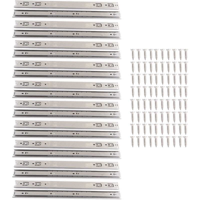 10 paiements par paquet Rail coulissant en acier inoxydable de 22 pouces 55 cm Rail de tiroir épaissi en trois sections Rail coulissant silencieux à