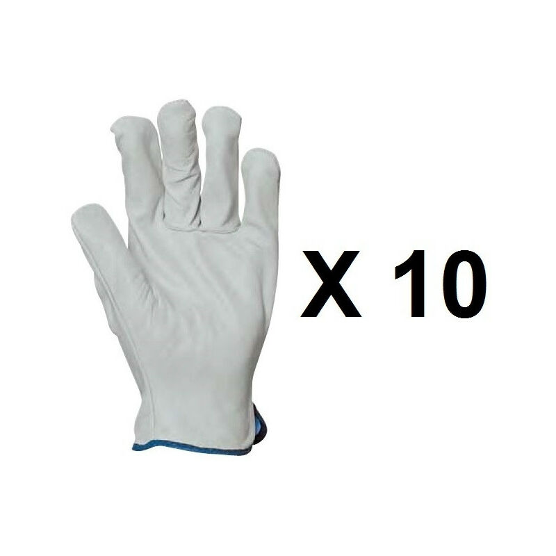 10 paires de gants cuir tout fleur europrotection MO2240 - Taille: 10