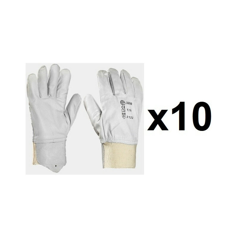 Euro Protection - 10 paires de gants cuir tout fleur poignet tricot europrotection MO2250 - Taille: 9