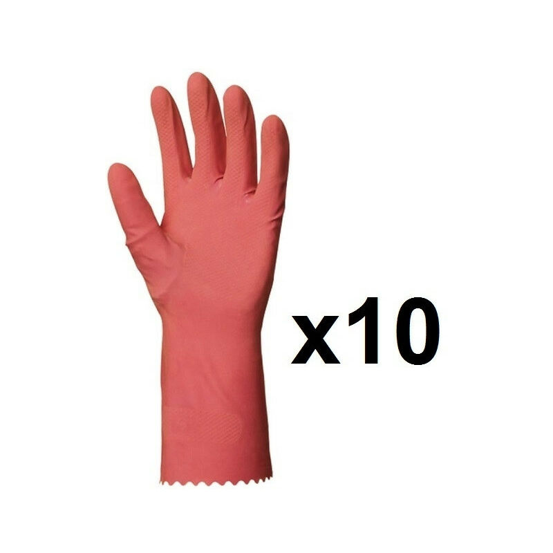 10 paires de Gants de ménage en latex rose europrotection - Taille: 10