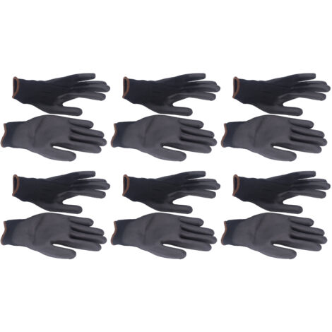 10 Paires de Gants de Travail en Nylon avec Revêtement PU Antidérapant Noir pour Mécanique et Bricolage