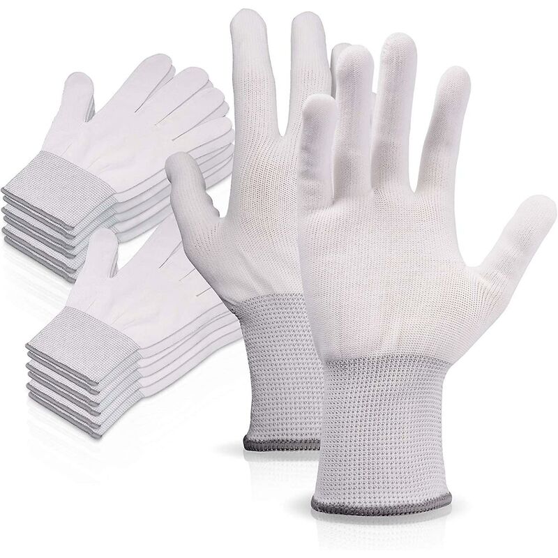 10 paires de gants de travail en nylon blanc, gants antidérapants sans couture, confortables à porter, idéaux pour les réparations, l'industrie