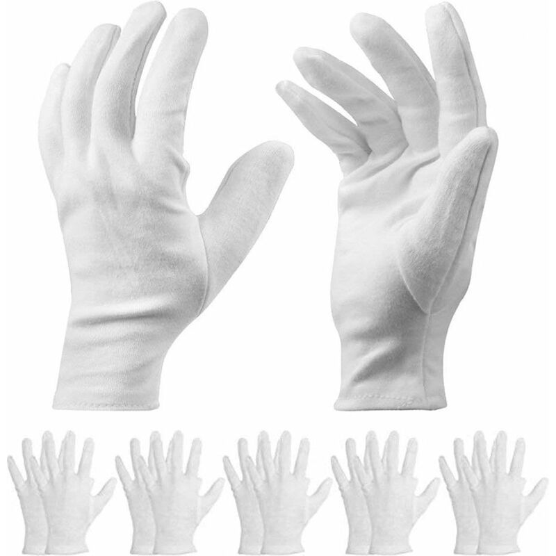 10 paires de gants en coton blanc, anti-sueur, gants en coton pour le contrôle de la qualité de l'étiquette, version épaissie (pour les grandes mains)