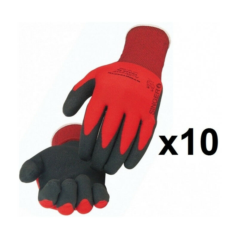 Singer - 10 paires de gants polyamide enduit pvc NYMR15CFTN Taille: 8