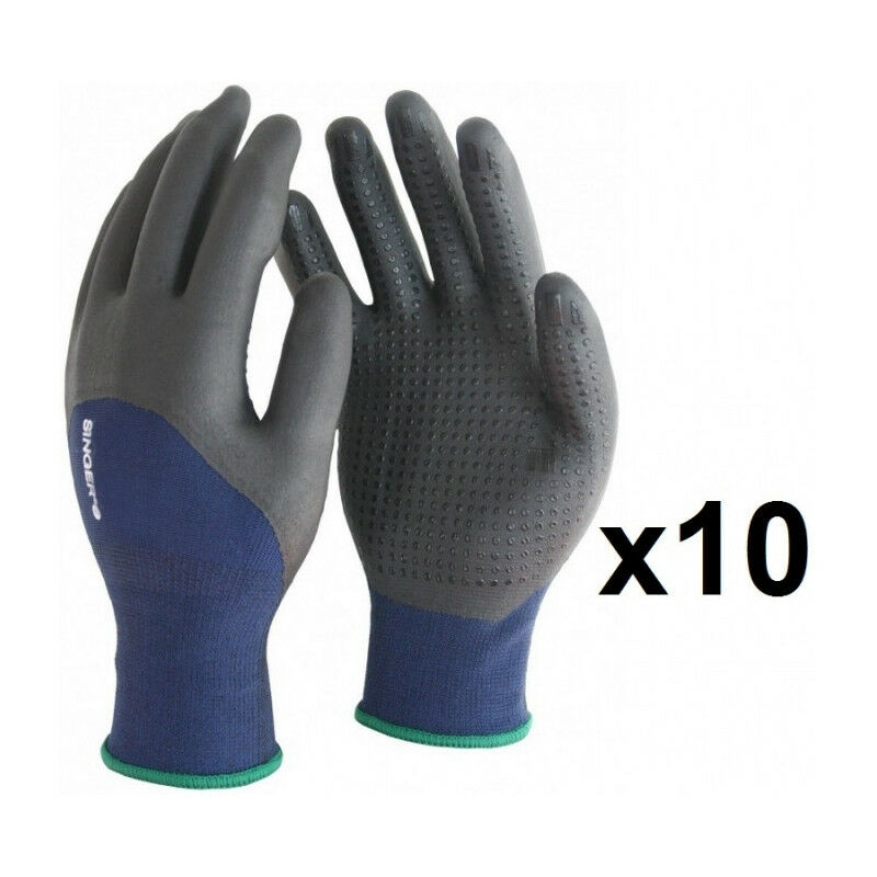 Singer - 10 paires de gants polyester élastanne 3/4 enduit nitrile avec picots PER134 Taille: 11