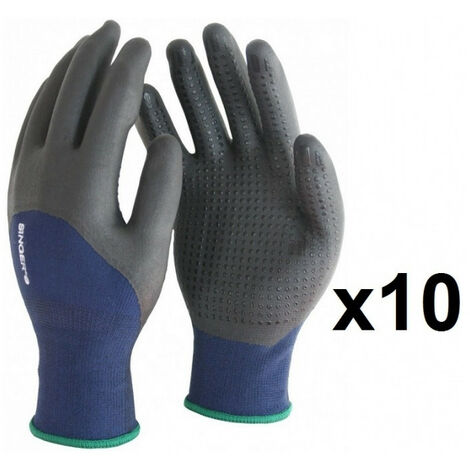 10 paires de gants polyester élastanne 3/4 enduit nitrile avec picots PER134 SINGER - plusieurs modèles disponibles